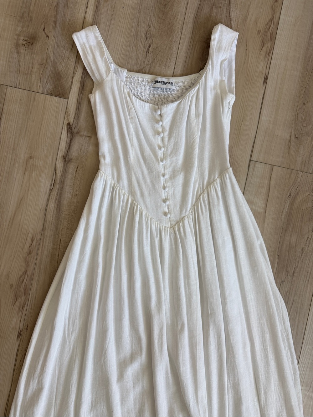 Princess Polly White Button-Front Gathered Midi Dress
